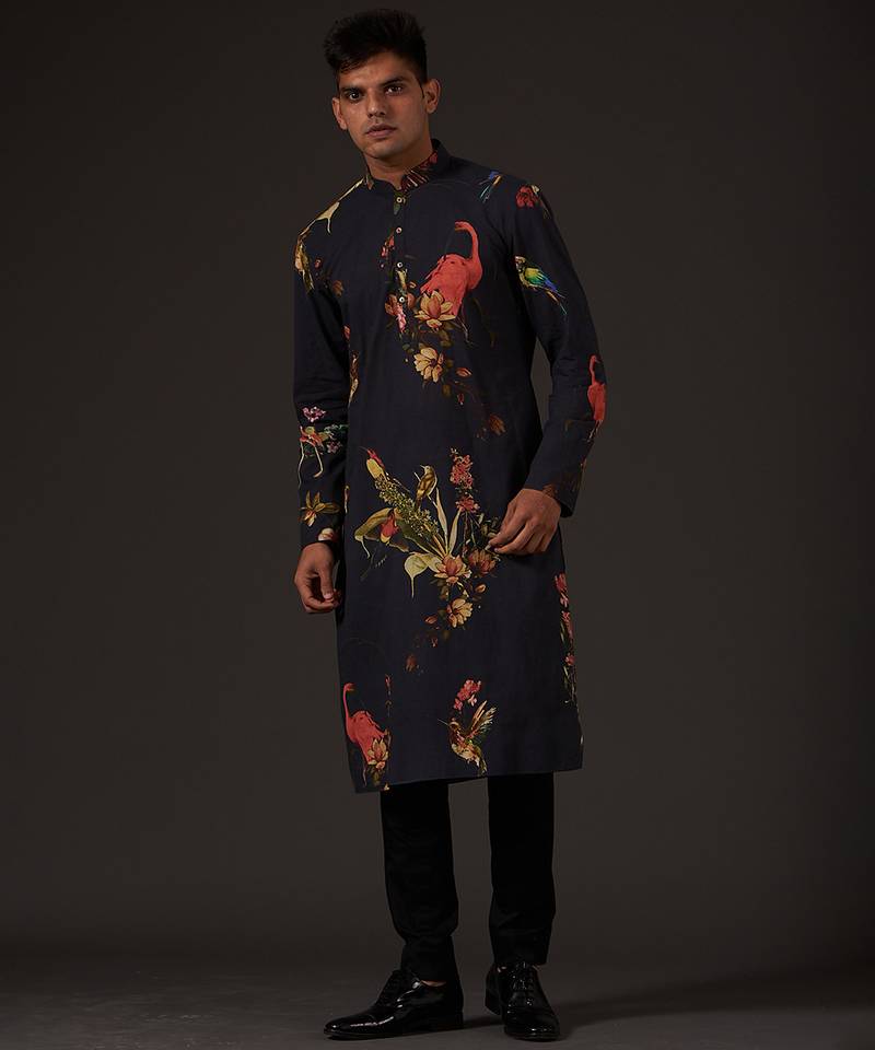 Black Printed cotton kurta pajama