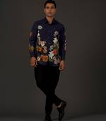 Indigo Floral Printed satin  shirt