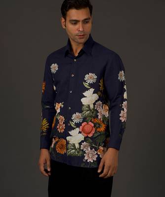 Indigo Floral Printed satin  shirt 3