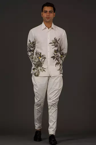 White Floral Printed satin  shirt