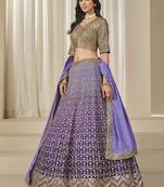 Violet Chinon Silk Lehenga Choli with Embroidered, Sequins, Thread and Zari Work