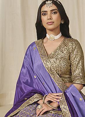 Violet Chinon silk blend Lehenga Choli with Embroidered, Sequins Work 2