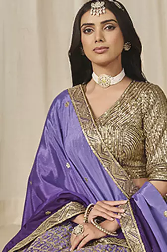 Violet Chinon silk blend Lehenga Choli with Embroidered, Sequins Work