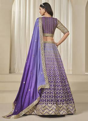 Violet Chinon silk blend Lehenga Choli with Embroidered, Sequins Work 4