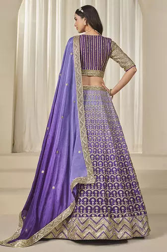 Violet Chinon silk blend Lehenga Choli with Embroidered, Sequins Work