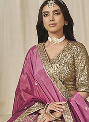 Hot Pink Chinon silk blend Lehenga Choli with Embroidered, Sequins Work 2