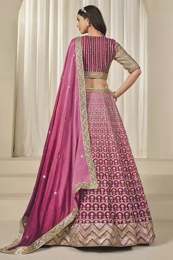 Hot Pink Chinon silk blend Lehenga Choli with Embroidered, Sequins Work