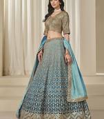 Firozi Chinon Silk Lehenga Choli with Embroidered, Sequins, Thread and Zari Work