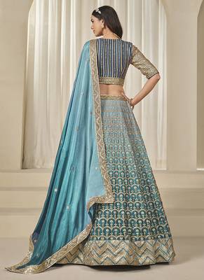 Firozi Chinon silk blend Lehenga Choli with Embroidered, Sequins Work 4