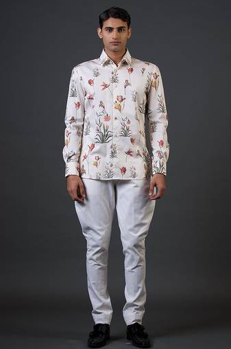 White floral printed satin  shirt