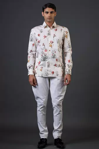 White floral printed satin  shirt