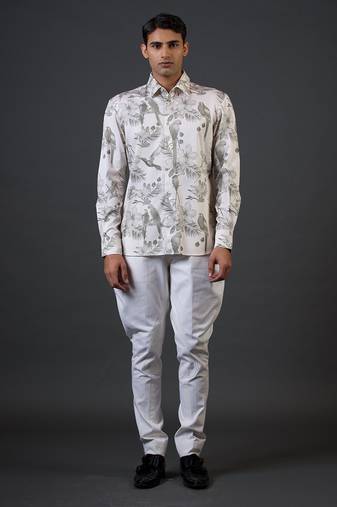 White animal printed satin  shirt