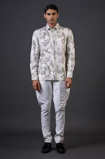 White animal printed satin  shirt
