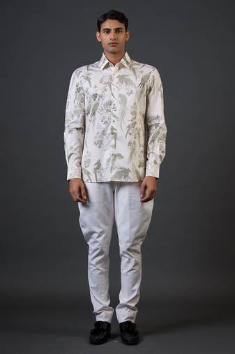 White animal printed satin  shirt