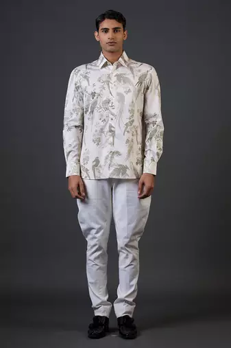White animal printed satin  shirt