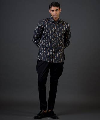Black digital printed satin  shirt 1