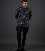 Black digital printed satin  shirt