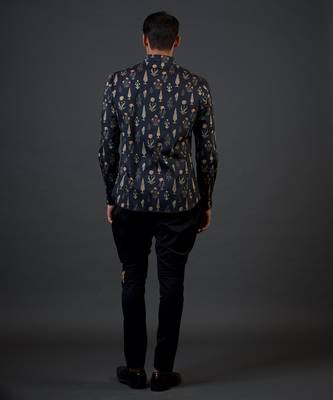 Black digital printed satin  shirt 2