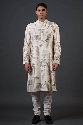 White digital printed chanderi silk kurta pajama