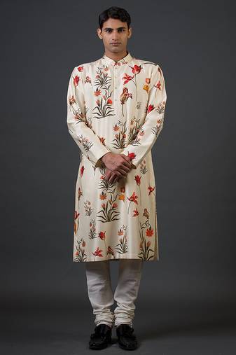 White digital printed chanderi silk kurta pajama