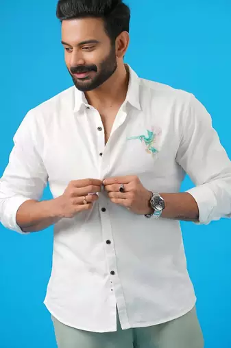 White soar embroided cotton shirt for mens