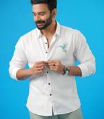 White soar embroided cotton shirt for mens
