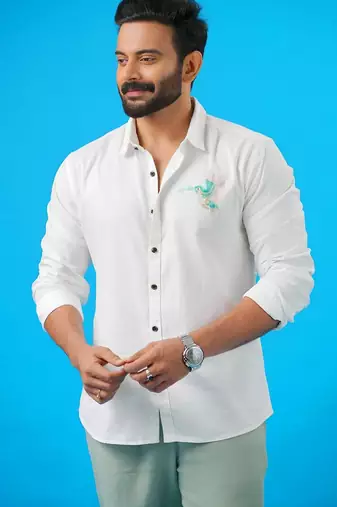 White soar embroided cotton shirt for mens