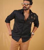 Black onyx embroided cotton shirt for mens