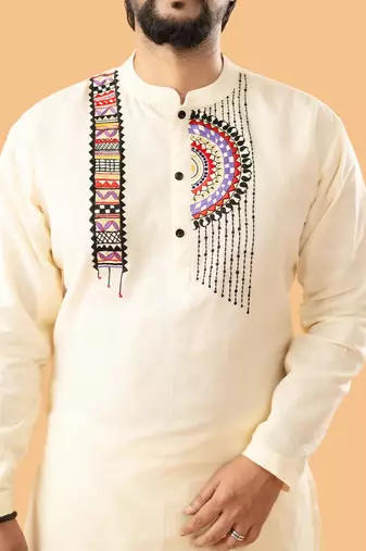 Kutch charm - off white collared kurta with kutch embroidery