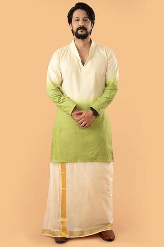 Ethnic ombre - green ombre kurta and mundu