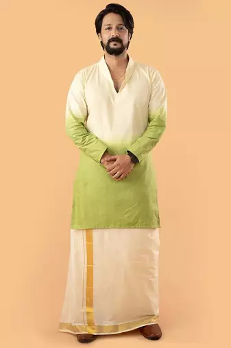 Ethnic ombre - green ombre kurta and mundu