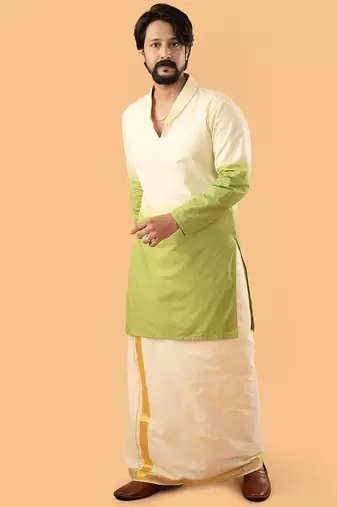 Ethnic ombre - green ombre kurta and mundu