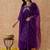 Purple embroidery vichitra silk aliya cut kurta set with organza dupatta