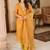 Mustard embroidery printed rayon straight kurta pant set with organza dupatta for women