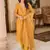 Mustard embroidery printed rayon straight kurta pant set with organza dupatta for women
