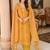 Mustard embroidery printed rayon straight kurta pant set with organza dupatta for women
