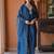 Blue embroidery printed rayon straight kurta pant set with organza dupatta for women