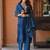 Blue embroidery printed rayon straight kurta pant set with organza dupatta for women