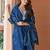 Blue embroidery printed rayon straight kurta pant set with organza dupatta for women