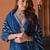 Blue embroidery printed rayon straight kurta pant set with organza dupatta for women