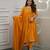 Mustard embroidery viscos anarkali kurta pant set with chanderi dupatta for women