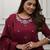 Maroon embroidery viscos anarkali kurta pant set with chanderi dupatta for women