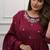 Maroon embroidery viscos anarkali kurta pant set with chanderi dupatta for women