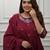 Maroon embroidery viscos anarkali kurta pant set with chanderi dupatta for women