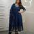 Dark blue embroidery viscos anarkali kurta pant set with chanderi dupatta for women