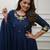 Dark blue embroidery viscos anarkali kurta pant set with chanderi dupatta for women