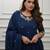 Dark blue embroidery viscos anarkali kurta pant set with chanderi dupatta for women