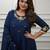 Dark blue embroidery viscos anarkali kurta pant set with chanderi dupatta for women