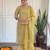 Light yellow embroidery leheriya printed viscos straight kurta set with chanderi dupatta
