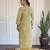 Light yellow embroidery leheriya printed viscos straight kurta set with chanderi dupatta